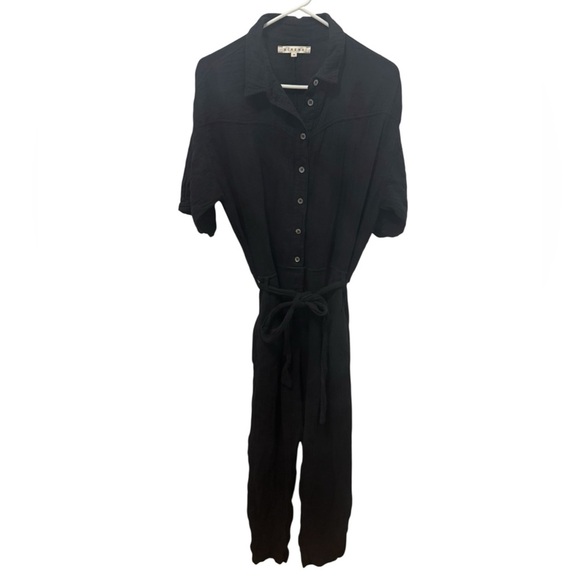 Xirena Theo Black Gauzy Half Button Tie Waist Jumpsuit Size Medium - Picture 2 of 5